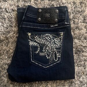 Miss Me‎ Embellished Bling Boot Cut Dark Wash Low Rise Jeans Size 27